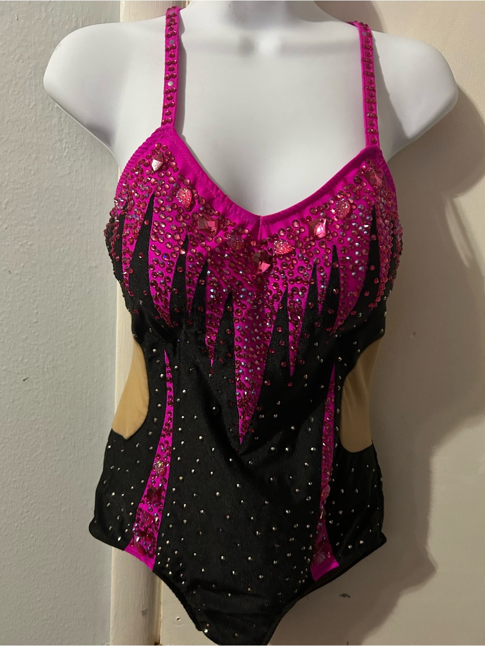 Glamour Dance Leotard Rhinestone Embellished Pink & Black AM